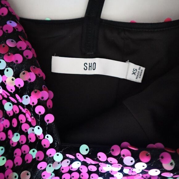 SHO x Tadashi Shoji Sz XS Hot Pink Spaghetti Strap Midi Sheath Party Dress - Picture 9 of 16